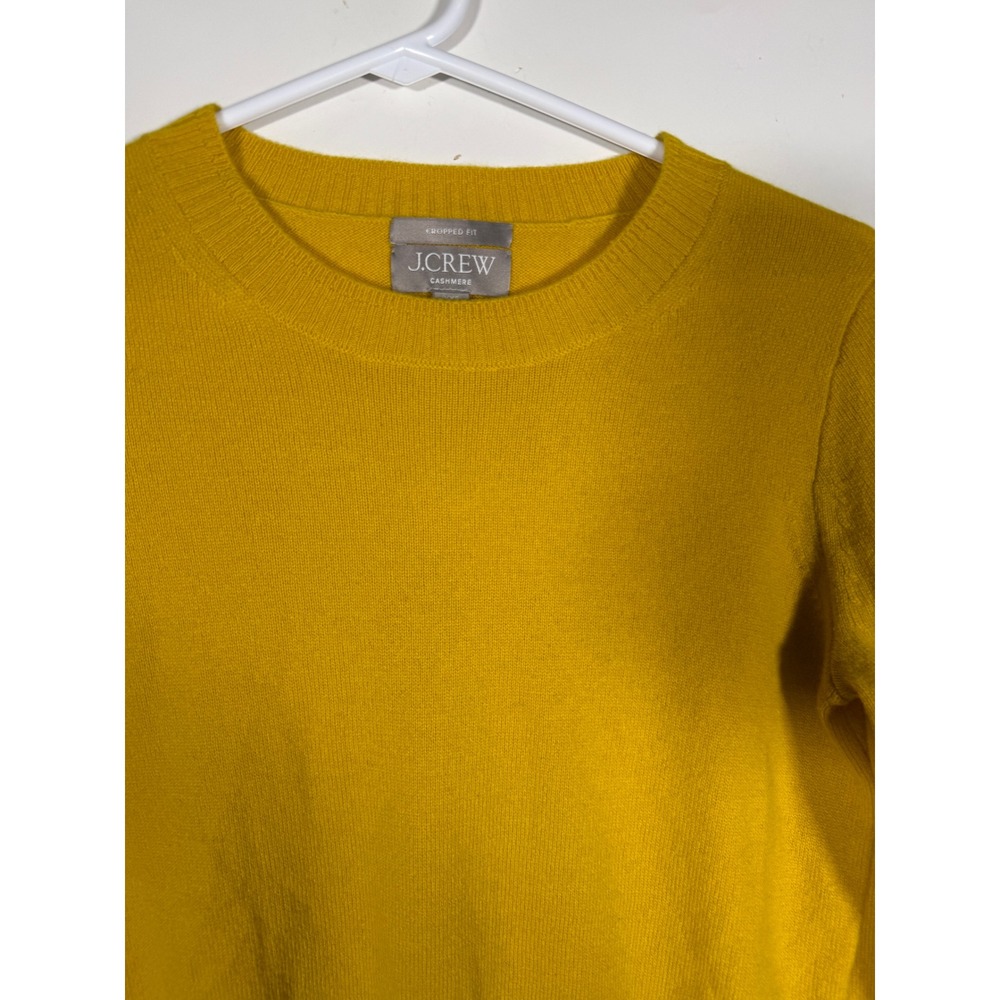 J.Crew Cashmere Cropped Fit Sweater Mustard Yellow XXS Crewneck Long Sleeve